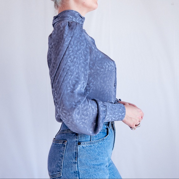 Vintage 70’s Gray Metallic High Neck Blouse XS - Picture 5 of 9